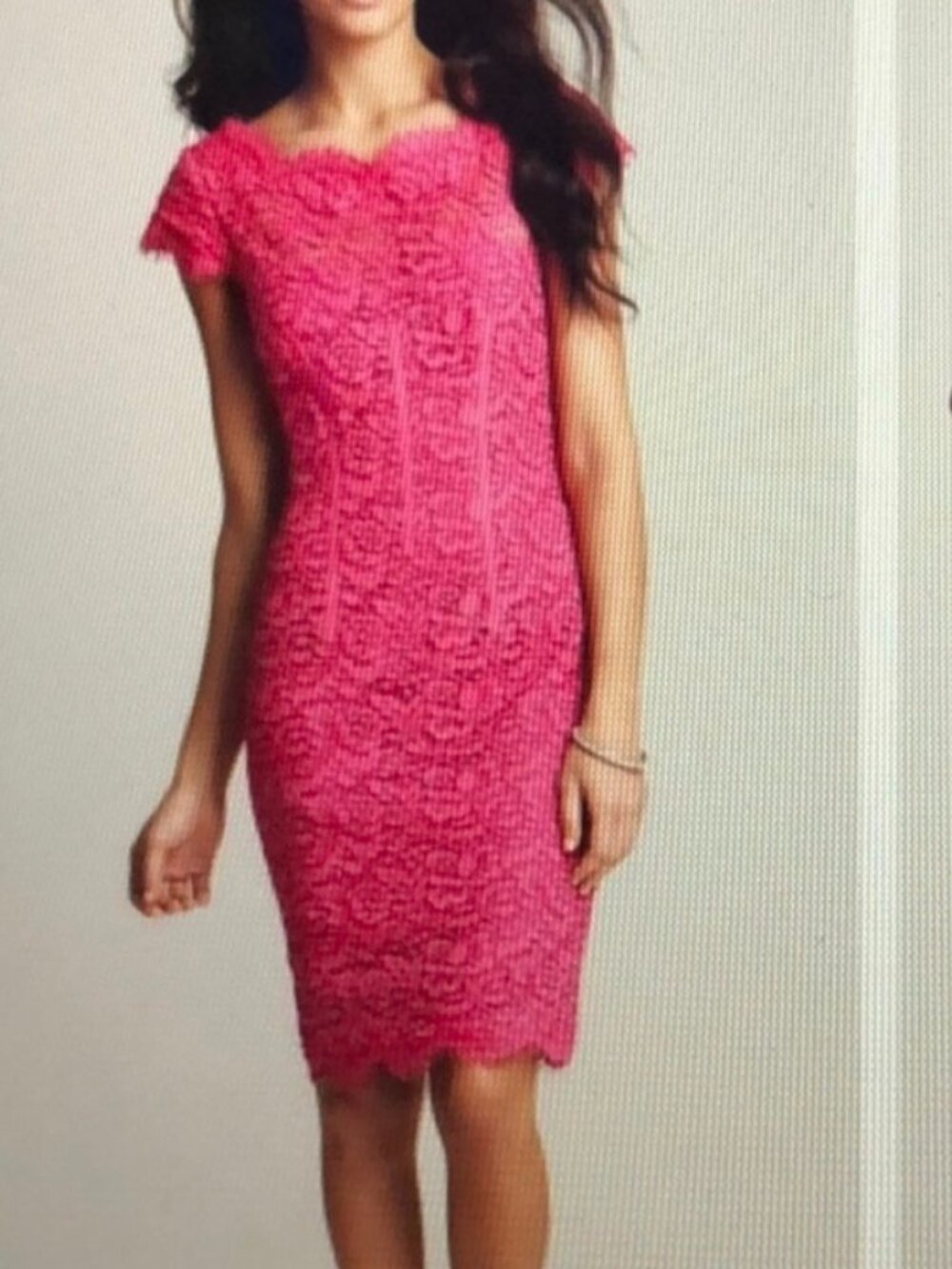 Monique Lhuillier Hot Pink Lace Off-Shoulder Midi Dress